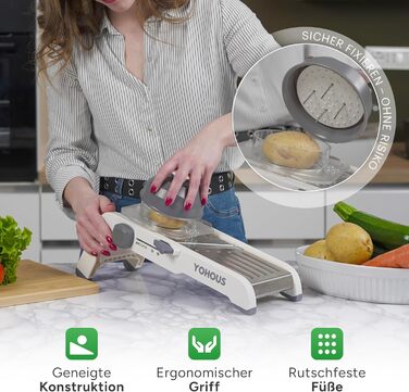 Обрізчик овочів Mandoline з нержавіючої сталі – професійний овочеріз з регулюванням товщини нарізки, для нарізки жульєном/кубиками/смужками, придатний для миття в посудомийній машині