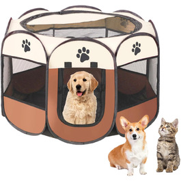 Вольєр для цуценят, вольєр для собак, вольєр для котів, клітка для кроликів, 114 x 114 x 58 см (Колір: Curry)