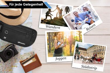 Поясна сумка для чоловіків та жінок - ЕКСТРА ПЛАСКА - для телефонів до 7 дюймів - ідеальна для спорту, подорожей та бігу. Чорна, стильна