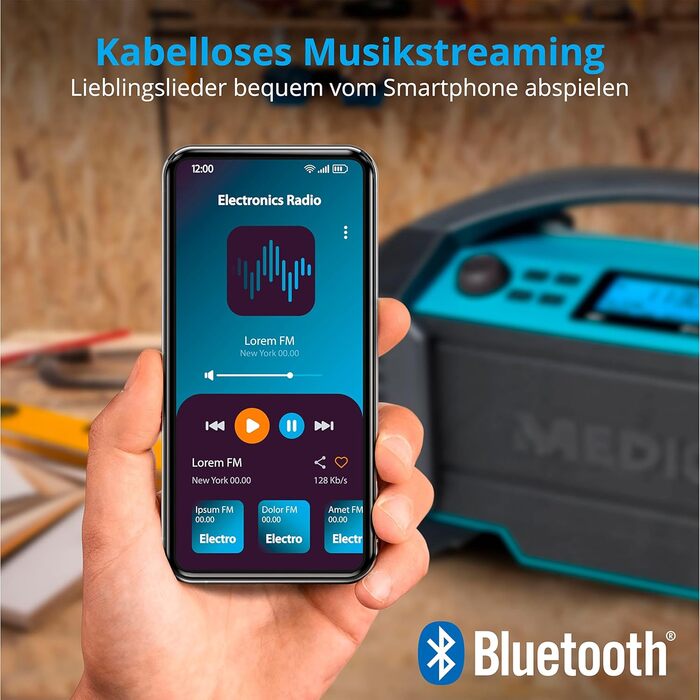 Радіоприймач Medion E66877 DAB+ Baustellenradio: Bluetooth 5.0, DAB+, FM, LED-ліхтар, акумулятор/мережа, водонепроникний (IP44), синій