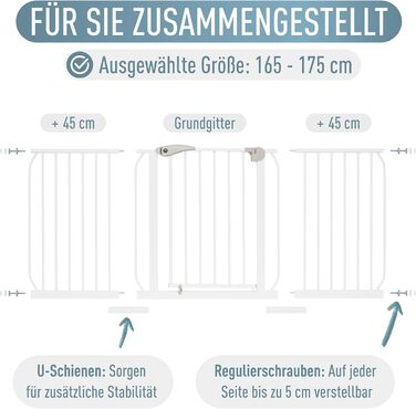 Захист для сходів IB STYLE для дітей та тварин - сітка-бар'єр для дверей, без свердління, білий, 67-75 см (165-175 см)