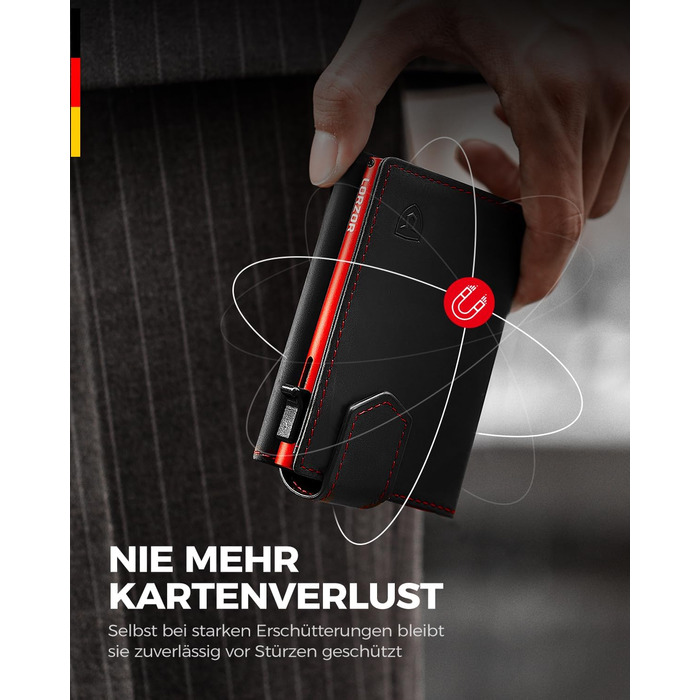 Чоловіче картхолдер LORZOR з магнітною застібкою, slim-гаманець з відділенням для монет, RFID захистом, вміщує 10 карт, smart-гаманець, червоний