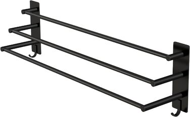 Тримач для рушників Vista з 3-ма перекладинами без свердління, SUS304 нержавіюча сталь, сріблястий, з двома гачками, 75 см, для кухні, ванної, спальні