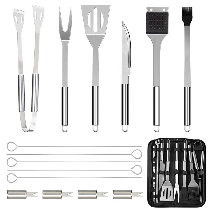 Набір гриля JUSTHERE 15 предметів: шампури, щипці, лопатки з нержавіючої сталі. Професійний аксесуар для BBQ, кемпінгу та дому. Чудовий подарунок для чоловіків