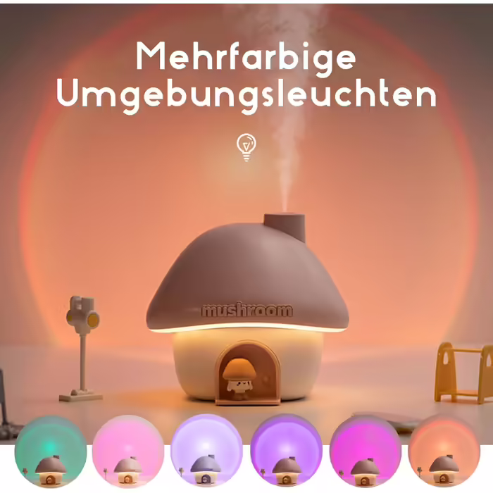 Justup Humidifier, 300ml Cute Mushroom Home Humidifier USB Mini Humidifier with 7 Colors Light, Automatic Shut-Off and Quiet for Office, Bedroom, Car, Desktop (Blue)