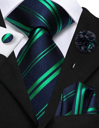 Набір краваток, нагрудних хустинок та запонок Hi-Tie для чоловіків (морський колір, розмір A)