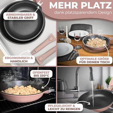 Набір сковорідок TRAUMLEBEN Neu 2-кількісний (24, 28 см) з знімними ручками, антипригарне покриття, PFOA-free, для індукції, для духовки, сковорода з покриттям, сковорода для смаження та універсальна (Рожевий, 28 см)