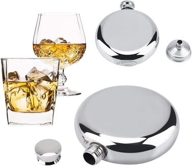 Набір з 2 флаконів для алкоголю з нержавіючої сталі, 177 мл, для віскі, коньяку, кемпінгу, подорожей, барів та вечірок (сріблястий)