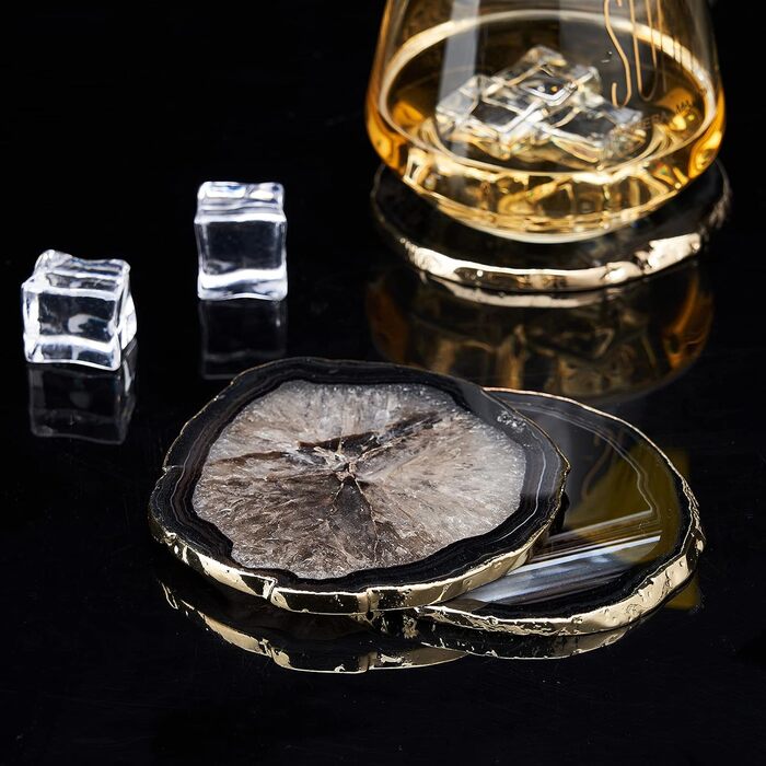 Yougoals Coasters, Geode Coasters for Drinks, Gemstone, Natural Stone, Agate Slices, Coasters, Cup Mat for Home Decoration (black, 4 pieces)