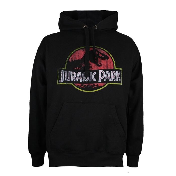 Чоловічий худі Jurassic Park чорного кольору з капюшоном та ефектом потертого логотипа, розмір S
