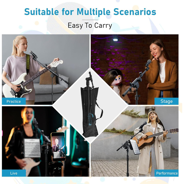 Підставка для мікрофона GUITTO з двома тримачами для смартфона/планшета, регульований кріплення, важка основа, для стрімінгу, подкастів, запису та живих виступів (GMS-04)