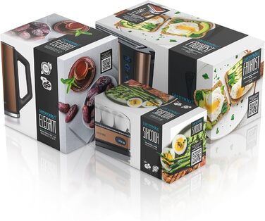 Набір Arendo: чайник, тостер та яйцеварка, нержавіюча сталь, сірий, 1,5л, 40-100°C, 4 тости, LED-дисплей, 6 рівнів підсмажування, для 1-6 яєць