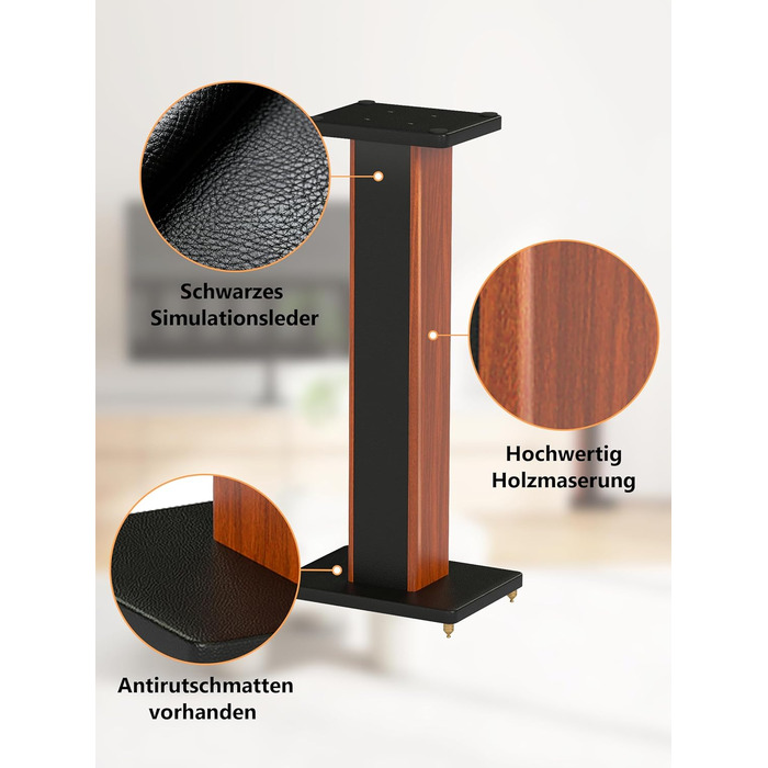 Стійки для колонок Holz Braun Schwarz, 70 см - Преміум підставки для домашнього кінотеатру та студії з прихованою проводкою