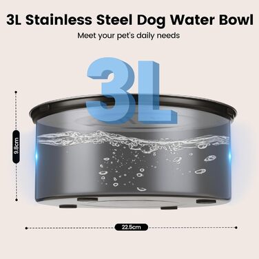 Миска для собак без облизування, нержавіюча сталь, 3L, чорна, з антиковзним дном, легко миється, для собак