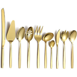Berglander Gold Cutlery Serving Set, 10 Pieces, Stainless Steel Cutlery Serving Set with Gold Titanium Coating, Serving Spoon, Silver Serving Utensil, Rust Protection (10 Pieces)