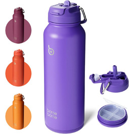 BOTTLE BOTTLE Insulated Water Bottle with Straw, Sport Stainless Steel Water Bottle with Grip Lid, Outdoor Sports Bottle for Pills, 1L (White) (Violet)