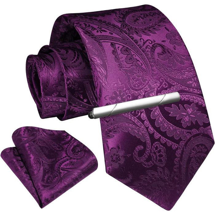 Набір краваток та нагрудних хустинок Enlision для чоловіків: краватка, хустинка, краватенушка, Paisley, в клітинку, для весілля, ділового стилю - фіолетовий, універсальний розмір