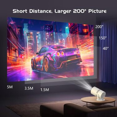 Міні проектор Beamer з автотрапецеїдною корекцією, Android OS, поворот 210°, WiFi 6, Bluetooth, 50% Zoom, Full HD 1080P для дому та на вулицю (сумісний з: смартфоном, Fire TV Stick, ноутбуком, HDMI, USB)