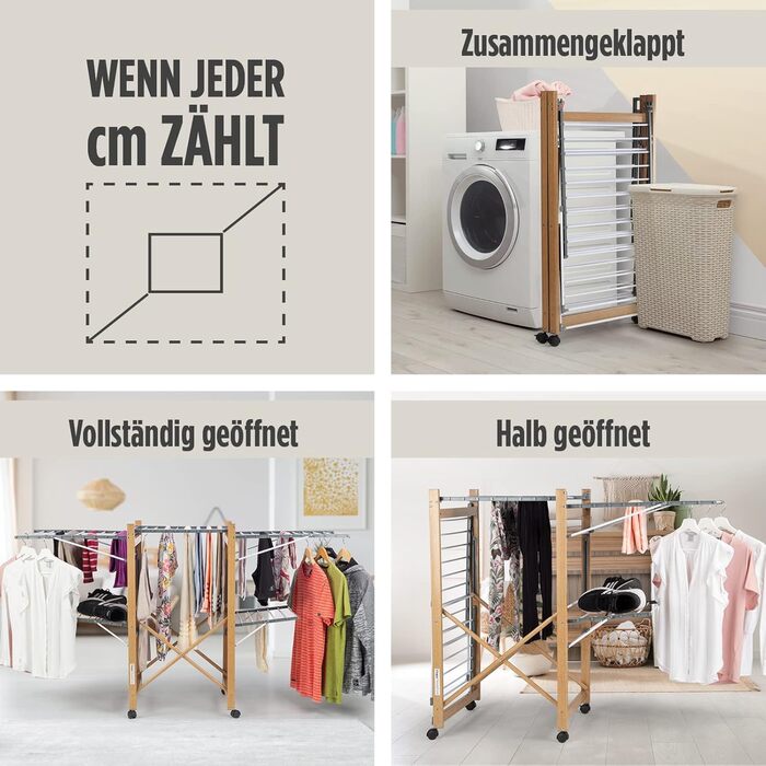 Сушарка для білизни Vitapur XXL з роликами - 2 рівні, 21м довжини, складна, 12см деревоподібний дизайн, мобільна, внутрішня/зовнішня, вантажопідйомність 25кг, 136x69см, економія місця