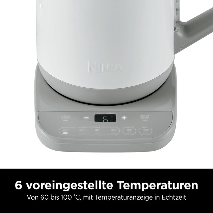 Ninja Perfect Temperature Kettle - 1.7L, LED Display, Rapid Boil & Adjustable Temperature, White