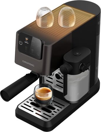 GRUNDIG KSM 5330 Espresso Machine with Integrated Milk Container, 1628 W Power, 15 bar Pump Pressure, Dual Nozzle, Color Touch Display, BrewSense, CreamyPro, Dark Inox/Black. With Milk Container