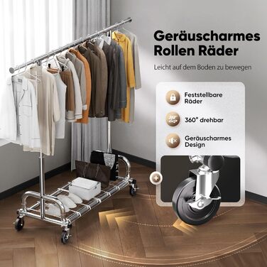 Вішалка для одягу HOKEEPER на колесах, вантажопідйомність 204 кг, висувна штанга для одягу S005