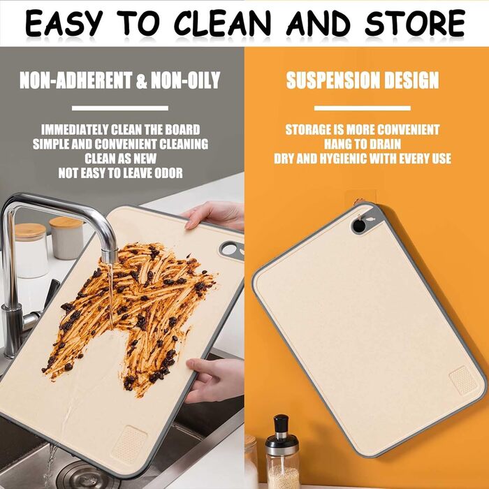 Набір з 3 дерев'яних обробних дощок для кухні, великі, антибактеріальні, з канавкою для соку, стійкі до ковзання, для овочів/фруктів/м'яса, бежевого, зеленого та темно-синього кольорів