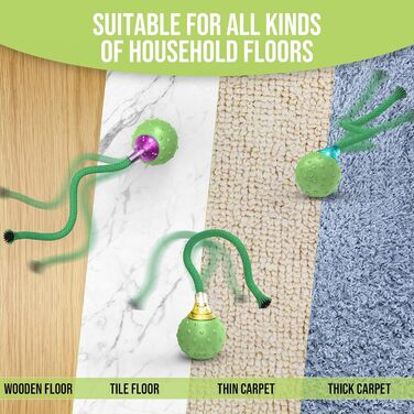 IOKHEIRA Electric Cat Toy Ball - Interactive, Automatic, USB Rechargeable, 3 Working Modes, Irregular Movement (Green)