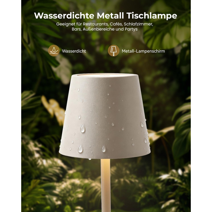 Настільна лампа бездротова акумуляторна Metalux Beige: світлодіодна, диммована, сенсорна, водонепроникна для дому та кемпінгу