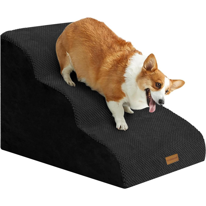 Trhillsbrad Breiter Hundetreppe 5 Stufen for Small Dogs, High-Density Foam Pet Stairs, Washable Cover and Non-Slip Bottom (Breiter Hundetreppe 3 Stufen 40CM Black)