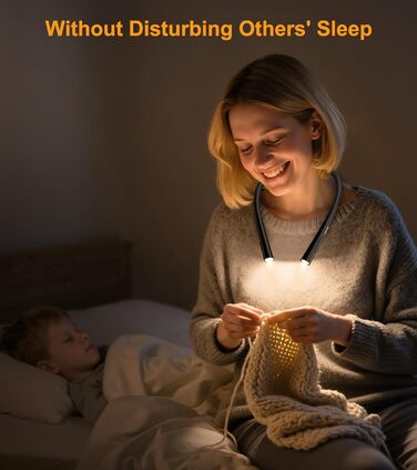 Настільна лампа Gritin для читання на шиї, з 4 кольорами та 5 рівнями яскравості - плавне регулювання, захист очей, акумулятор 80 годин, регульована шийка, ергономічне читання для ліжка/в'язання/рукоділля (чорна)