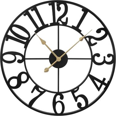 Maxstar Modern Roman Numeral Large Wall Clocks, Non-Ticking Round Metal Silent Vintage Wall Clock for Living Room, Kitchen, Bedroom, Garden Decor - Gold (Black Arabic, 40CM)