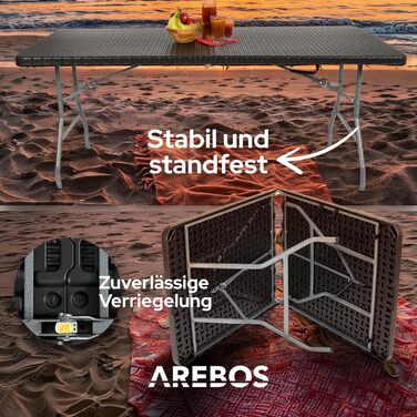 Складаний садовий стіл Arebos Buffettisch 182x74x74 см, чорний | для 8 осіб | з ручкою для перенесення | стіл для вечірок та кемпінгу