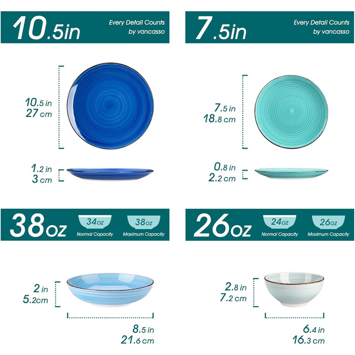 Набір посуду Vancasso Bonita (24 елементи) блакитний, кераміка, для 6 осіб, ручна робота, набір посуду