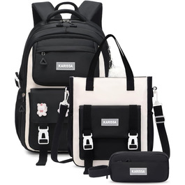 Шкільний рюкзак Tanou для підлітків, чорний, з пеналом та сумкою через плече, відділення для ноутбука 15,6 дюймів