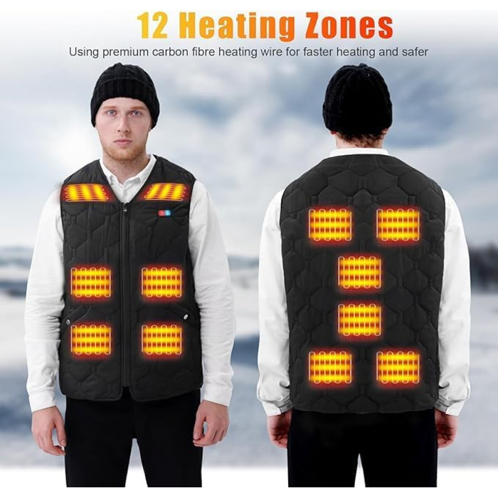 Електрична гріюча жилетка для чоловіків Rrtizan з акумулятором 10000mAh, 15 зон нагріву, 3 режими температури, чорна, XL