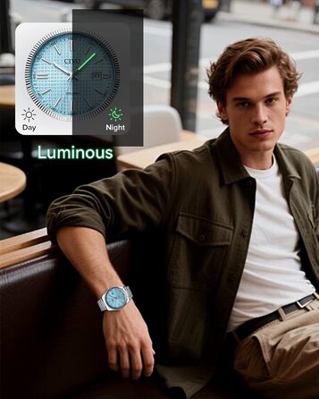 Чоловічий годинник CIVO з нержавіючої сталі: аналоговий годинник для бізнесу з датою, що світиться - водонепроникний для роботи та відпочинку. Стильний подарунок для чоловіків (сріблястий, синій)