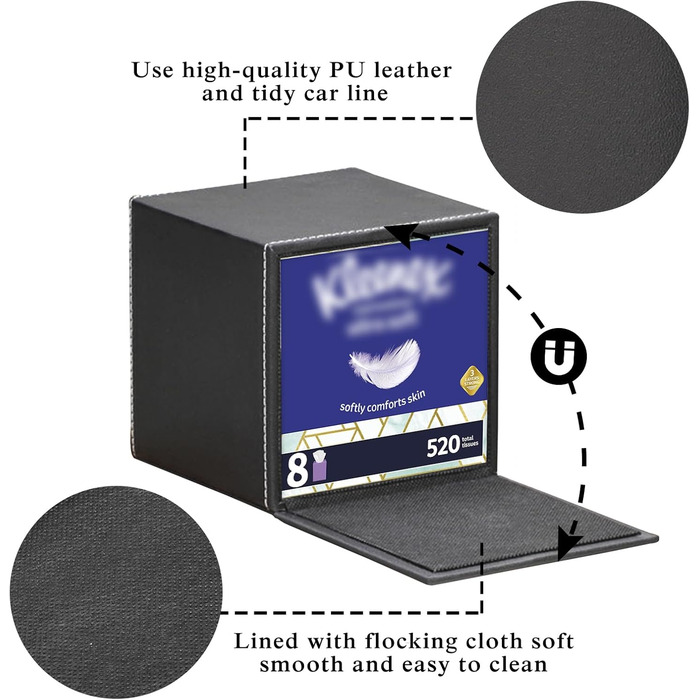 Скляна коробка для серветок прямокутної форми, тримач для косметичних серветок, органайзер для туалетного столика, ванної кімнати, авто, офісу, вінтажний стиль (чорний)