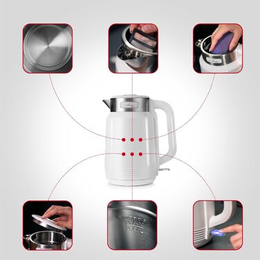 Електричний чайник LEHMANN з нержавіючої сталі 2L, 2200W, швидкий нагрів, подвійні стінки, автовимкнення та захист від перегріву, BPA-free, для великих сімей та офісів, білий