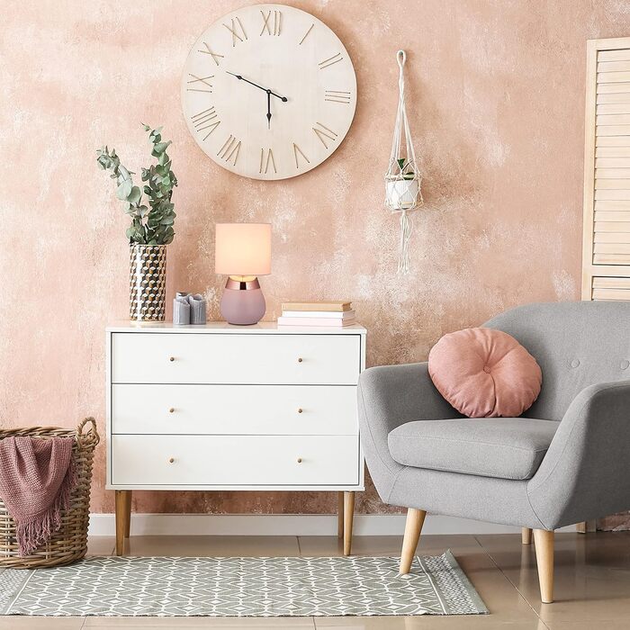 Нічна лампа Relaxdays з сенсорним керуванням, рожева, для вітальні та спальні, тканинний абажур, E14, 32x18 см