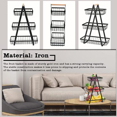 Настільний органайзер для фруктів та овочів з 3 ярусами, кошик для хліба, полиця для овочів, знімний піднос для закусок, для дому, кухні, офісу, з викруткою
