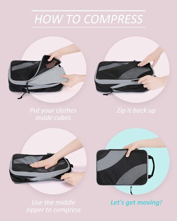 Органайзери для валізи BAGSMART компресійні, набір 6 шт., чорні - ідеальний органайзер для подорожей та ручної поклажі