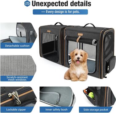 Транспортна переноска для собак та котів середнього розміру 2-в-1, чорна. З туалетом, мисками та матами. Складана переноска з міцного каркасу.