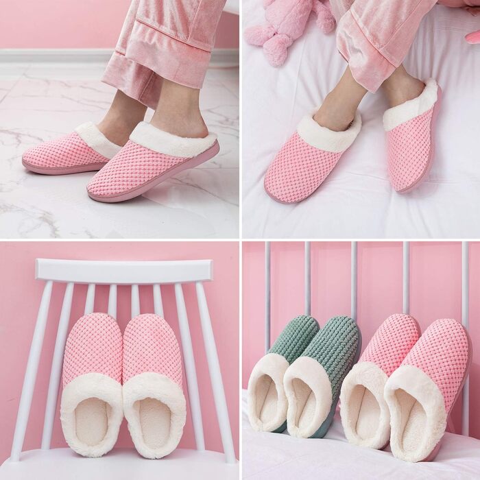 Тапочки жіночі зимові теплі з меморі-піною Hausschuhe, зручні, пухнасті, з антиковзким покриттям, легкі, для дому (42/43 EU, Рожеві)