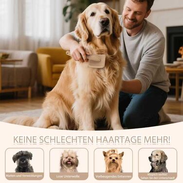 Набір щіток та гребінців для собак та котів з довгим хутром – Slicker Bürste & Kamm Set – проти підшерстка та ковтунів – з нержавіючої сталі 25 мм – дерев'яна ручка & шкіряний етикет – ідеально для Голден Ретріверів та Мейн Кунів