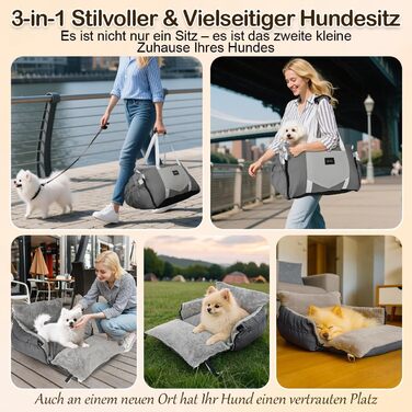 Автокрісло для собак 3-в-1 з переносною ліжком для маленьких собак – зручне автокрісло з розкладною поверхнею, м'яким матрацом, для переднього або заднього сидіння, внутрішнє та зовнішнє (02-Сірий)