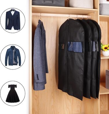 Набір з 10 чорних мішків для одягу KEEGH, 60x152 см, для зберігання костюмів, пальто, сорочок, захисна сумка з флісу