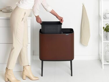 Сміттєвий відер Brabantia Bo Touch Bin на 36 л, металевий, з двома внутрішніми відрами (11л + 23л), колір Mineral Cosy Brown, 54 x 32 x 68 см