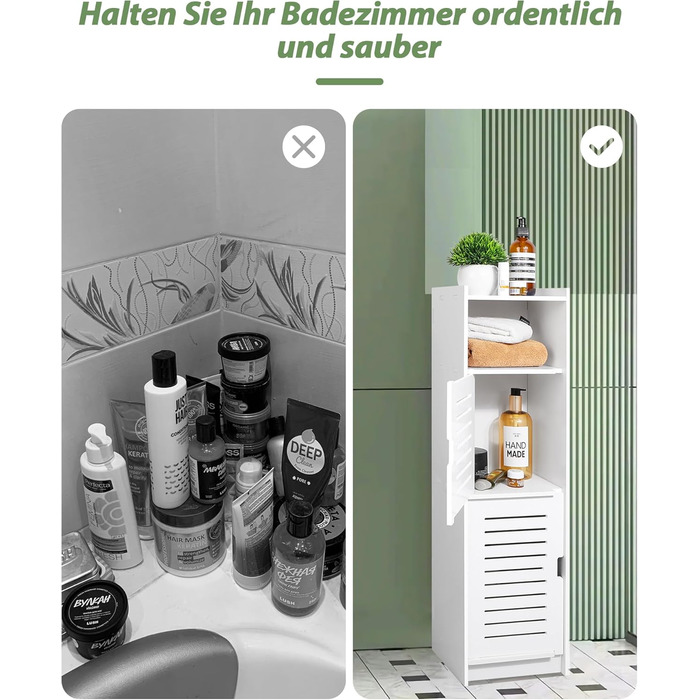 Aimu waterproof bathroom cabinets, bathroom storage units with open storage shelves, freestanding floor cabinets, corner organizers for bedroom, kitchen, hallway, white, 74x20x24 cm