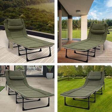 Розкладне ліжко-крісло для кемпінгу з матрацом, 6 положень спинки, ліжко для риболовлі, Outdoor ліжко XXL, 65x190x30 см, 1-місне, для відпочинку на природі